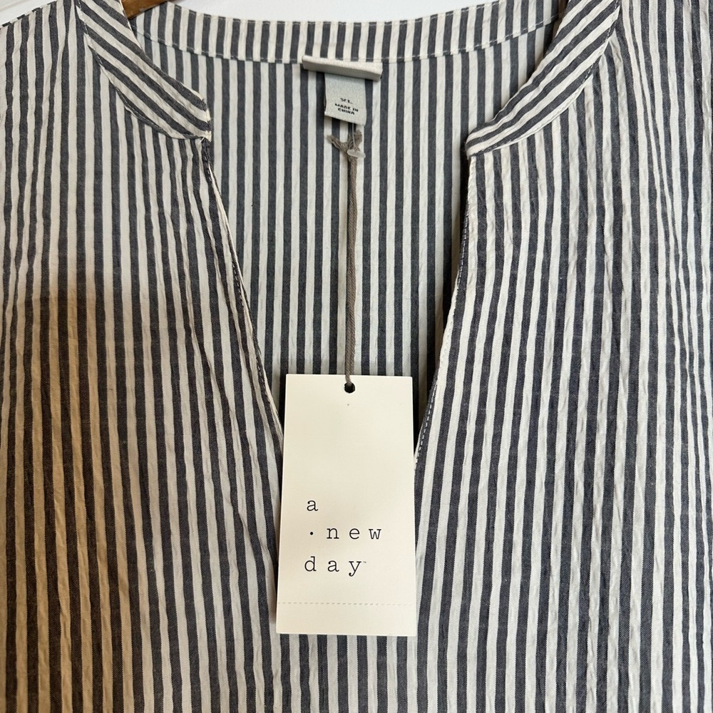 Coquette Milkmaid Tiered Long Sleeve Tiered Gray & White Stripes XL Pockets NWT - Picture 6 of 11